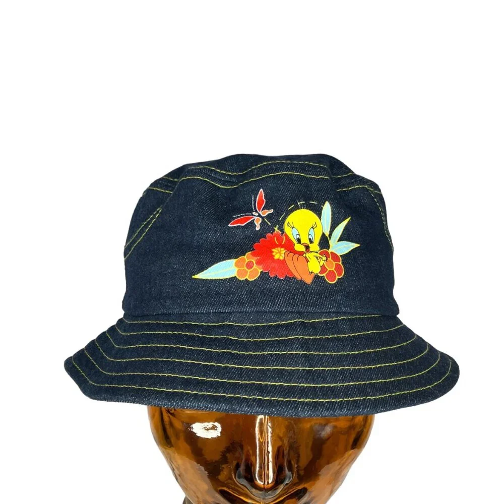 Y2K Vintage 2000 Looney Tunes Youth Girls 7-14 Denim Jean Tweety Bird Bucket Hat